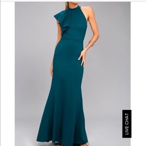 TEAL BLUE ONE-SHOULDER MAXI DRESS